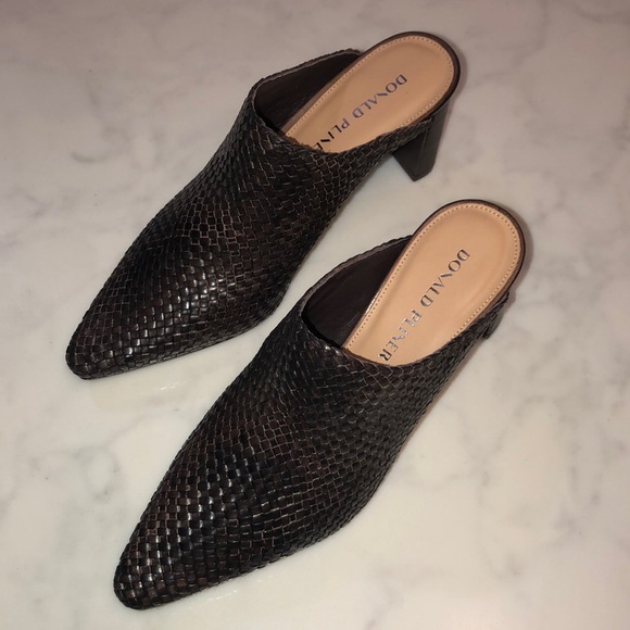 NWT DONALD PLINER Polished Calf Dark Brown Mules - Picture 2 of 7